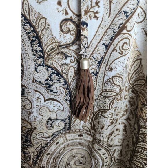 Chicos Precious Medallion Louise Peasant Top Size 3 XL Boho Tassel satin sheer - Picture 2 of 6